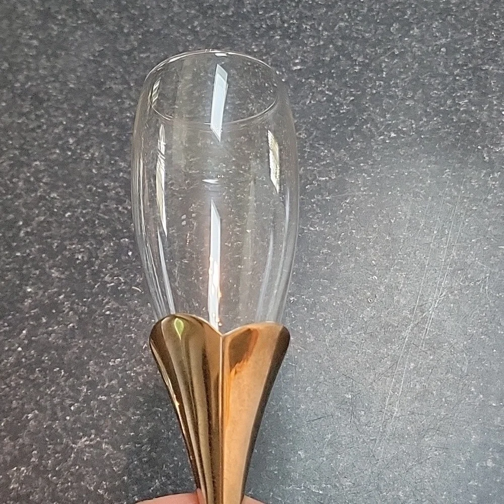 2 LENOX Crystal Champagne Flute Wedding Anniversary Silverplate Stems Heart Vtg